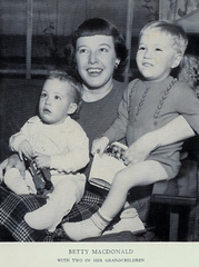 photo of Betty MacDonald and two children in 1950 costumes